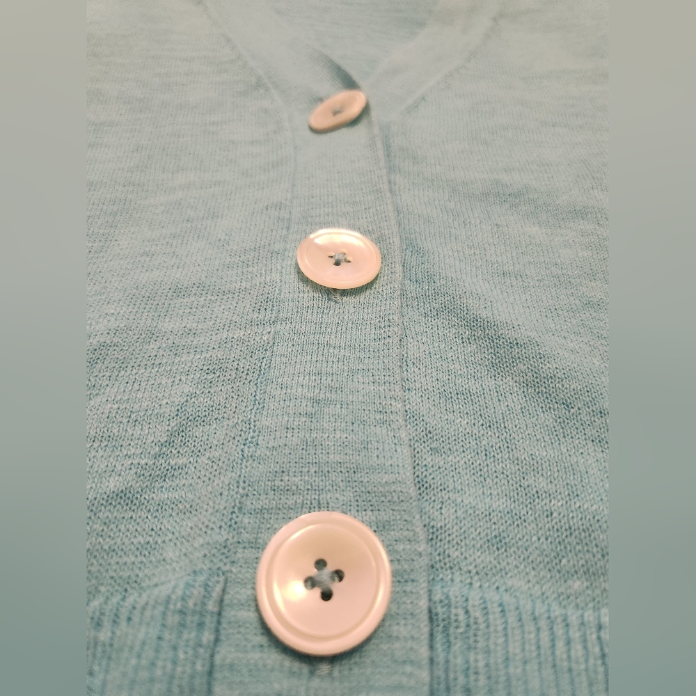 J. Jill Linen & Cotton Aqua Cardigan Sweater with V-Neck - Picture 8 of 8